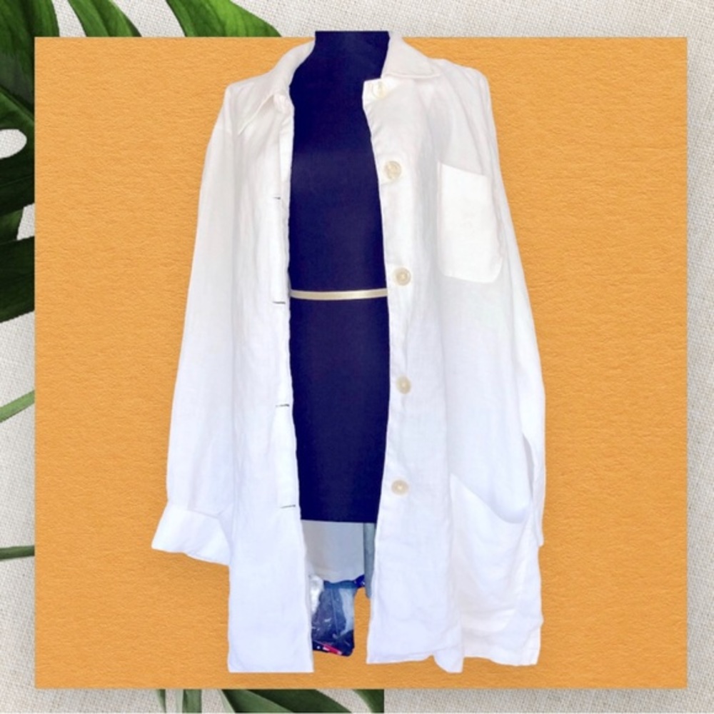 LAUREN Ralph Lauren Linen White Long Button Down Shirt